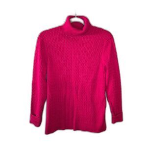 Lands' End Women's Red Cable Knit Long Sleeve Turtleneck Sweater Size Large